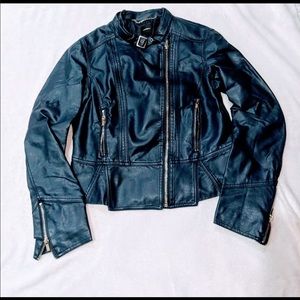 Express rare Navy faux leather moto jacket